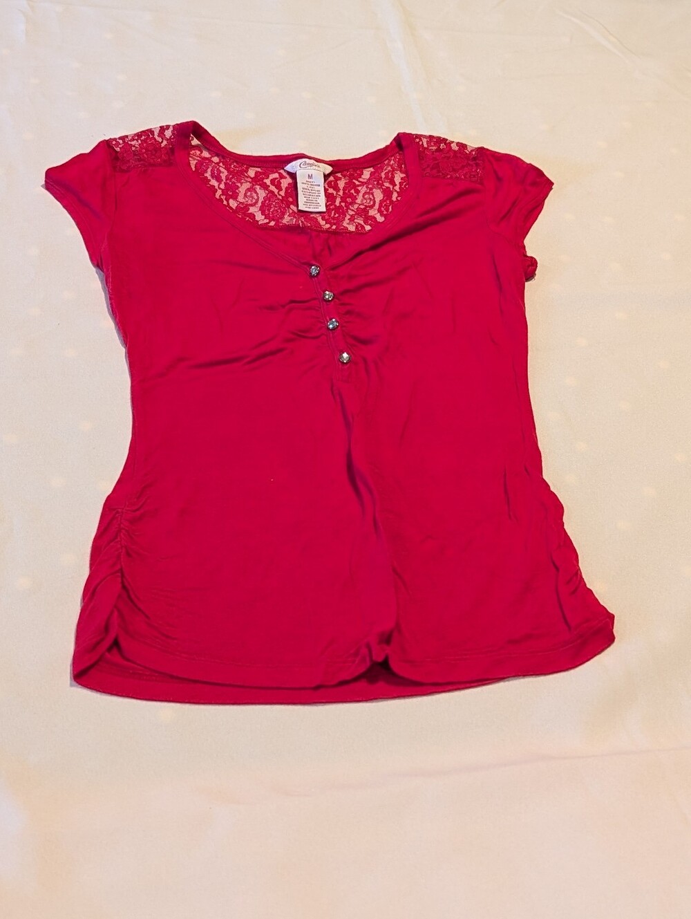 Candie's Pink M Lace Yoke Short Sleeve Tee